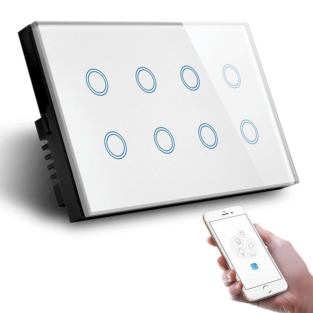 WLAN Smart Touch Licht Wandschalter Interruptor Glaspanel 8-fach 147*86mm Tuya App SmartLife Kompatibel mit Alexa Google Home