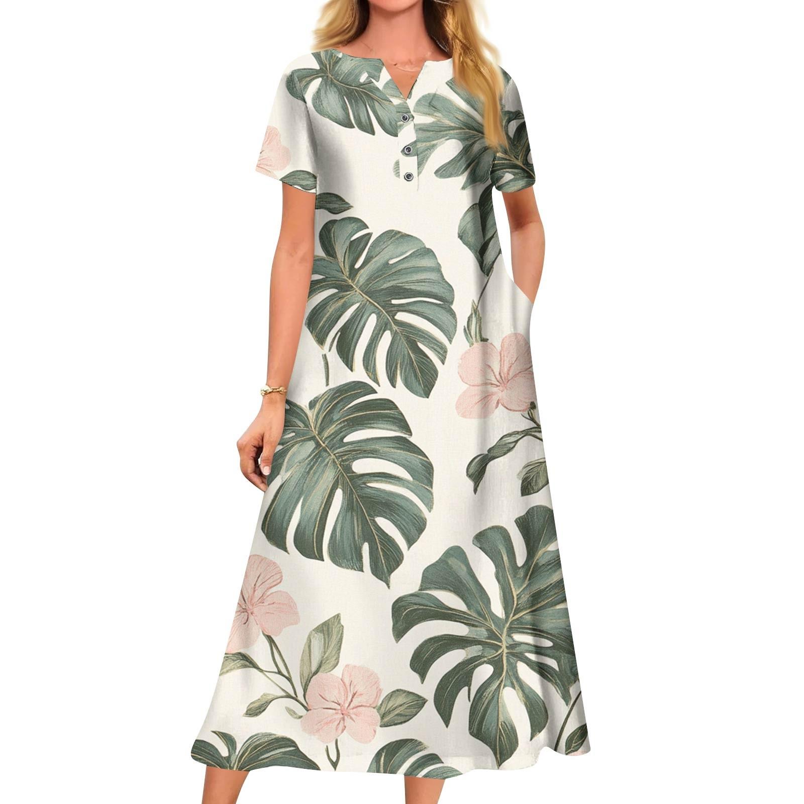 

Женское летнее платье свободного кроя с принтом, V-образным вырезом и короткими рукавами XL