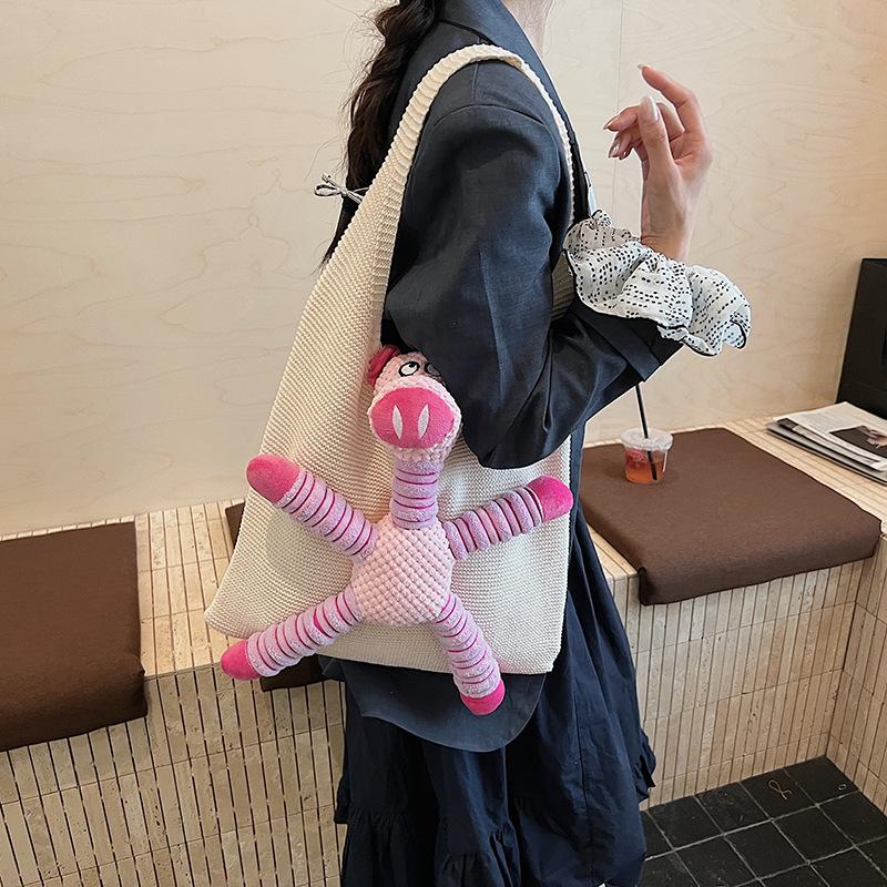 Lazy Wind Big Bag Women's 2025 New Trendy Fashion Knitted Shoulder Bag Large Capacity Commuter Tote Bag