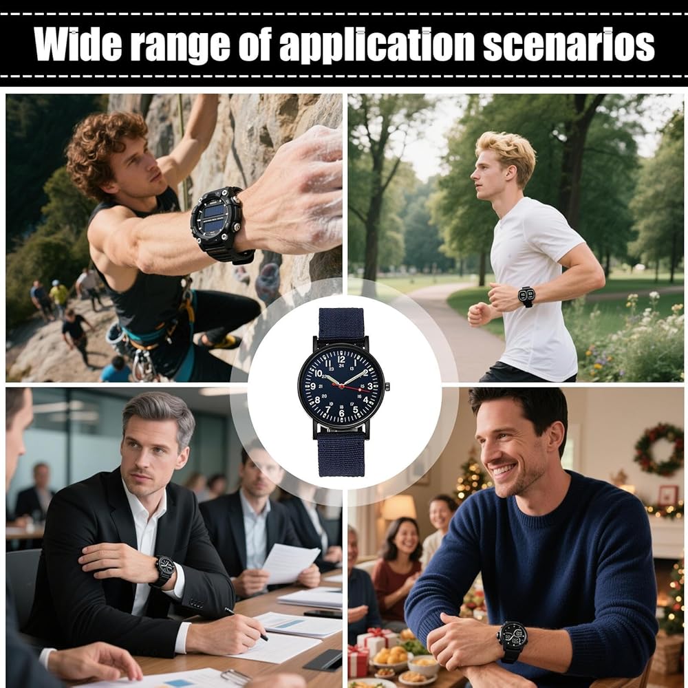 Canvas Casual Analog Sports Watch Unisex Military Style Waterproof Slip-through Strap