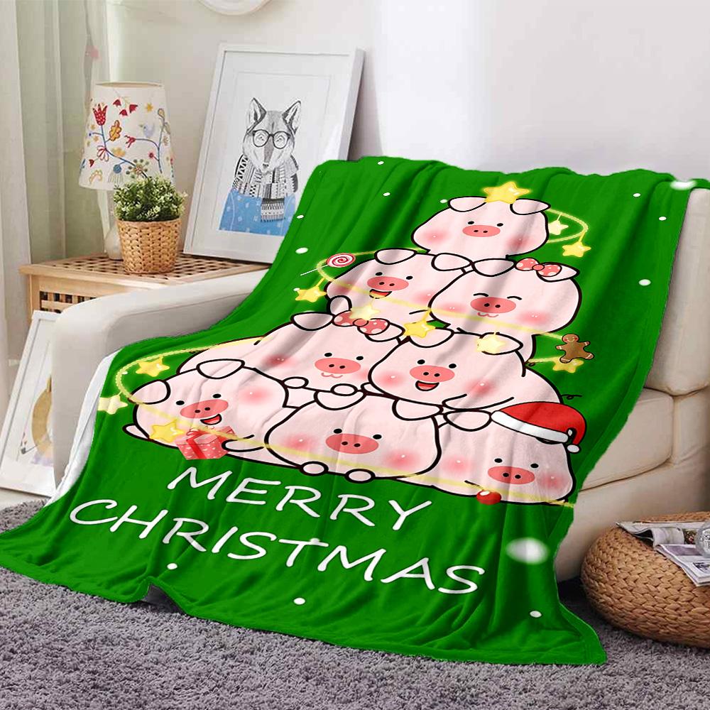 Christmas Pigs Tree Flannel Blanket Super Soft Warm Cozy Blanket For Sofa Bed Office Travel Allseason Home Decor Gift