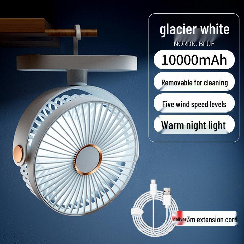 Compact Ultra-Quiet Ceiling Fan for Dorms and Beds with Mosquito Net Capability 10000mAh Rechargeable & Plug-in