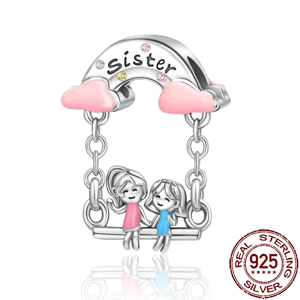 New Charms Copper Sister Daughter Mum Mother Family Love Heart Beads Fit Origina Bracelet Necklace Diy Jewelry