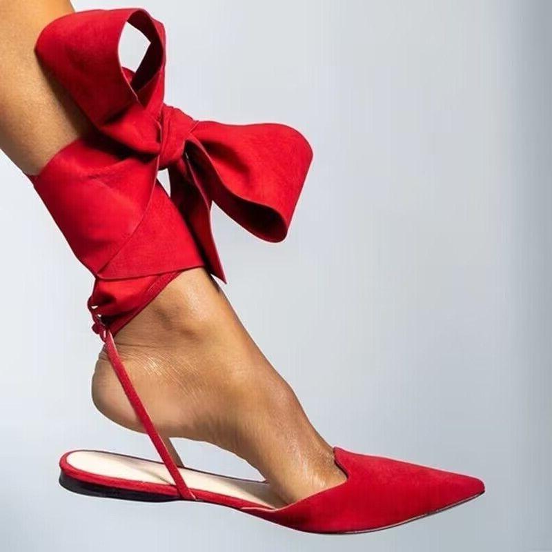 

Женские сандалии Новые летние сандалии с острым носком и неглубоким ртом Женские босоножки на шнуровке с открытой пяткой Туфли на плоской подошве для женщин Zapatos De Mujer 40 красный