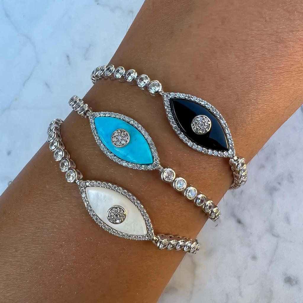 Devil's Eye Gold-Plated Necklace & Bracelet Set with Zirconia Stone, 18K Stainless Steel, European & American Style.