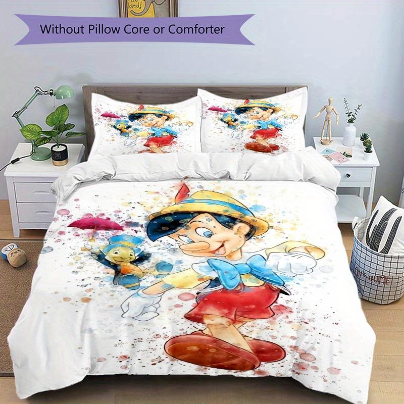 3pcs Pinocchio & Jiminy Cricket Watercolor Art Print Cover Set Ultra Soft, Breathable, and Comfortable Bedding with Stylish Design for Bedroom an