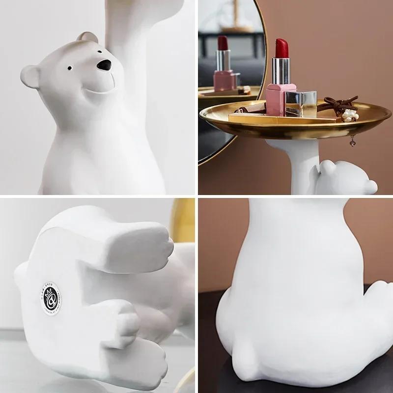 Creative Bear Rabbit Statue Tray Living Room Dining Table Decoration Key Snack Storage Tray Home Daily Necessity Craft Ornament