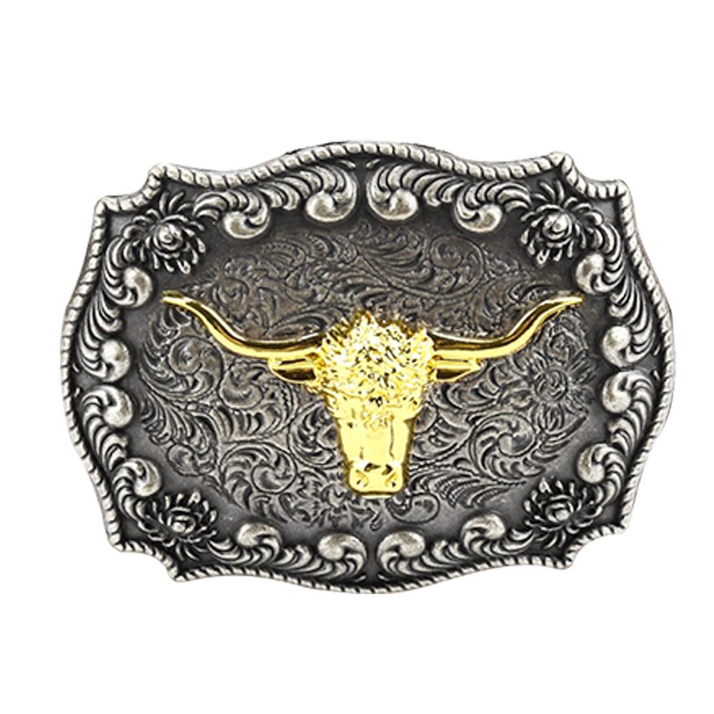 Zinc Western Denim Belt Buckle Cow Skull Reteo Vintage Belt Button Head
