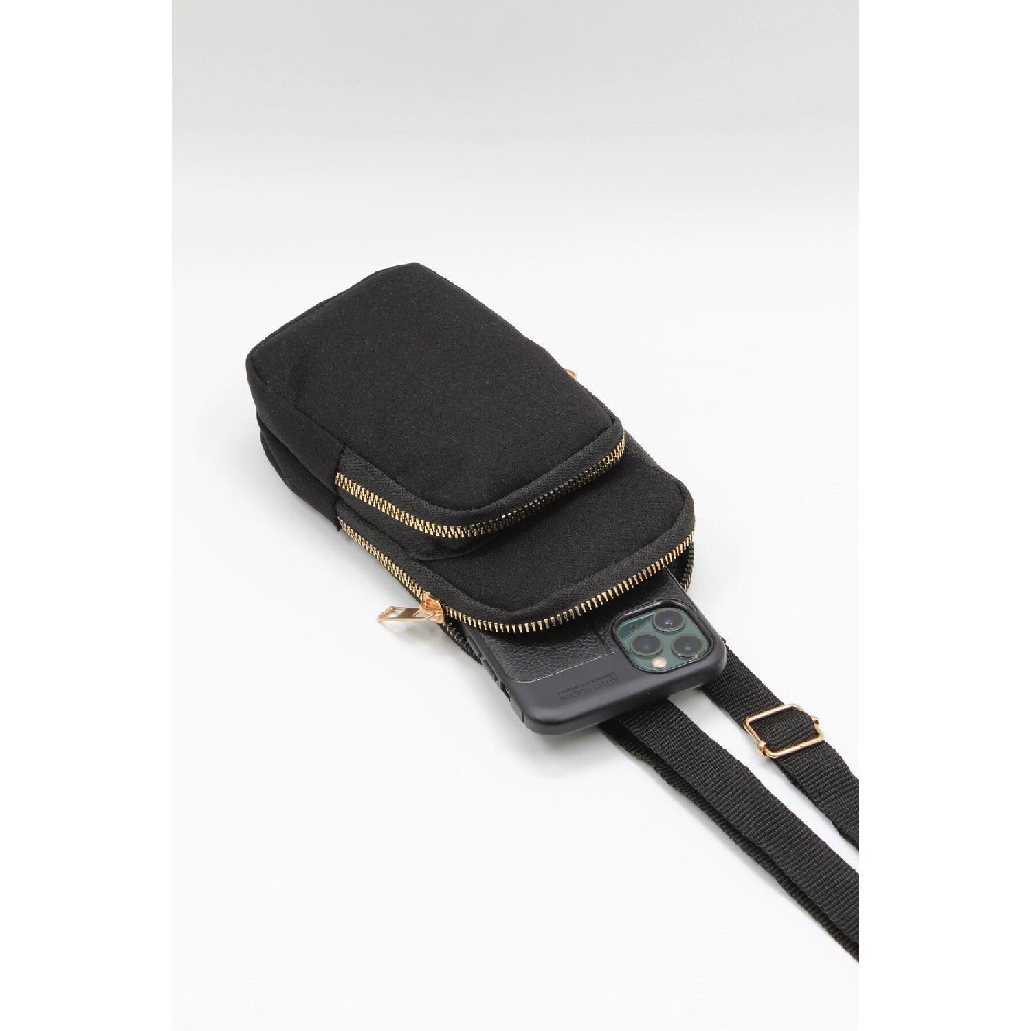 

Women s Gold Zipper Two-eye Strap Phone Bag Black