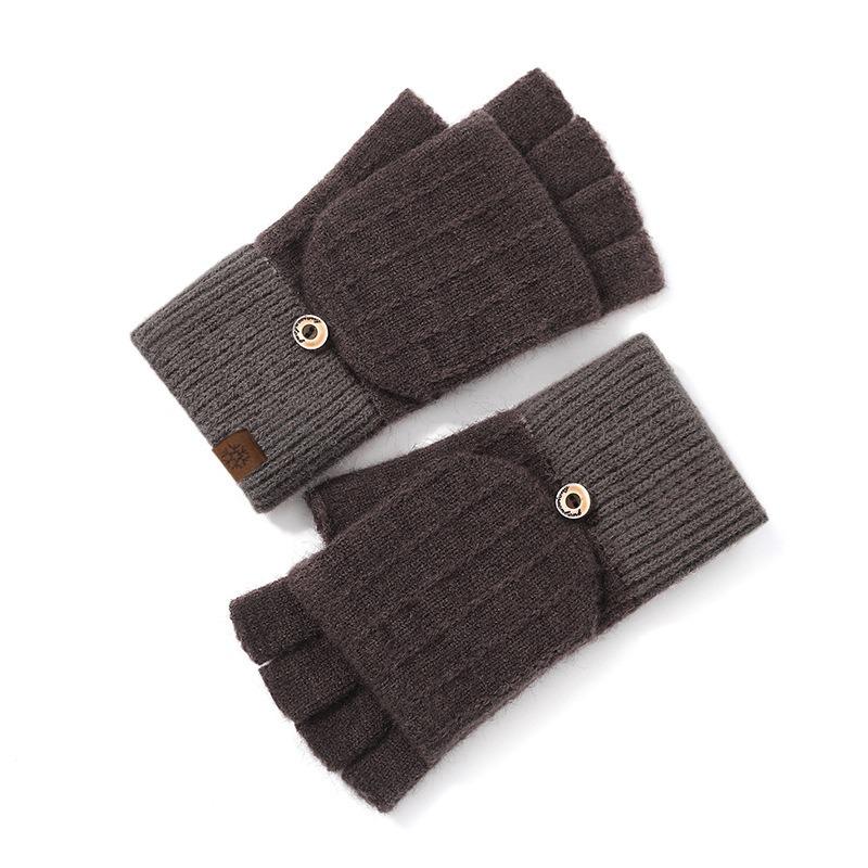 Half Finger Flip Gloves Knitted Winter Ladies Cute Fleece Outdoor Cold Warm Office Student Finger Gloves