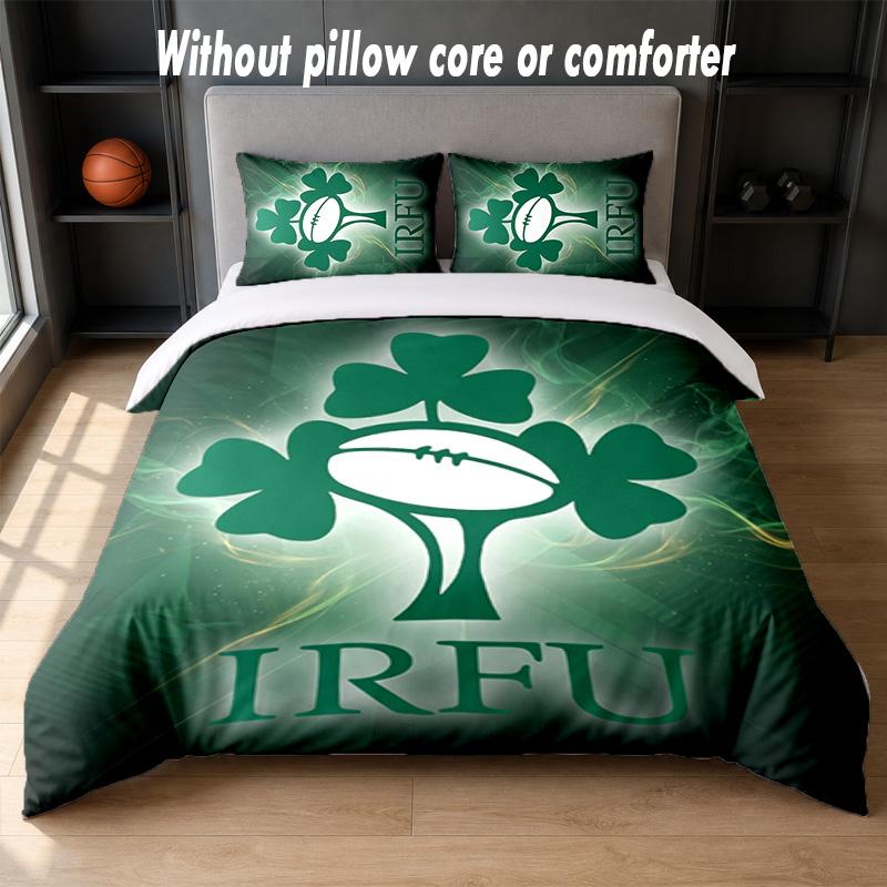 Ireland Rugby Design Bed Bedding Set 1 Duvet Cover + 2 Pillowcases Soft Breathable Household Bed Linens