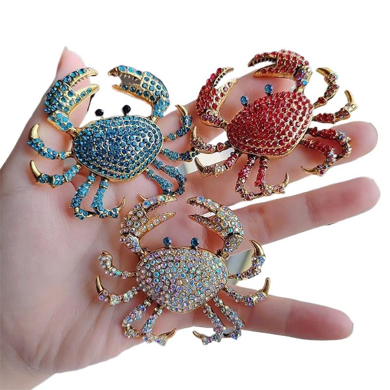 Fashion Rhinestone Crab Brooches Personalized Creative Animal Pin For Women Clothing Coat Accessries Gifts