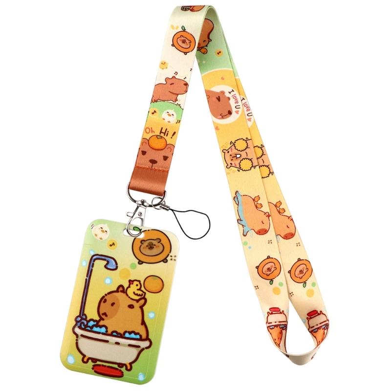 Beautiful Neck Strap Badge Card Holder with Strap Capybara Lanyard with Keychain for Women Teacher Nurse Doctor Student