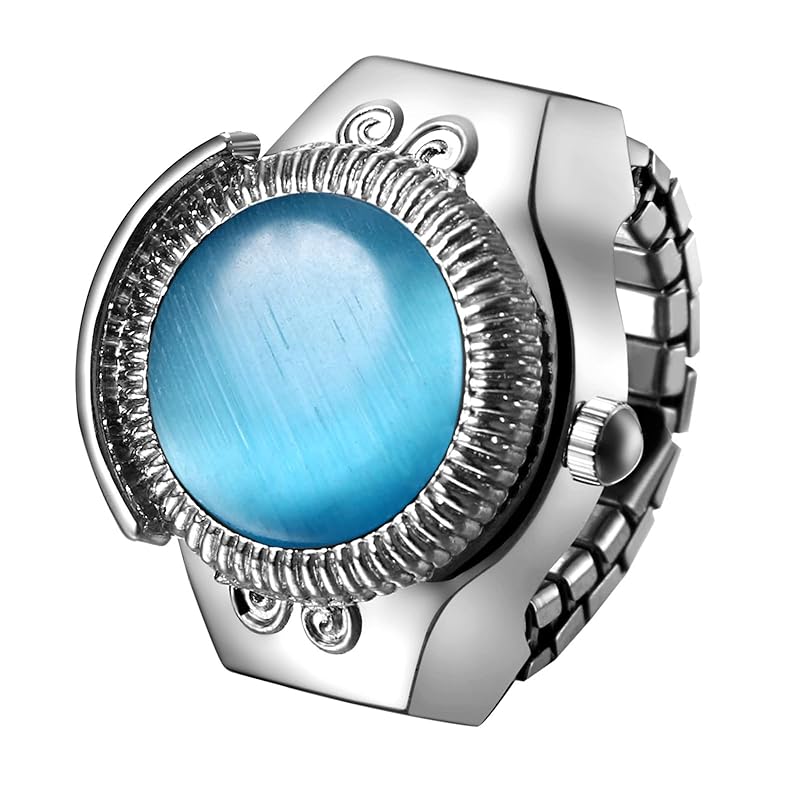 

[JEWELRYWE] ladies ring clock opal Free size: cute antique ring watch ring clock numbers analog waterproof quartz clock alloy stainless silver -