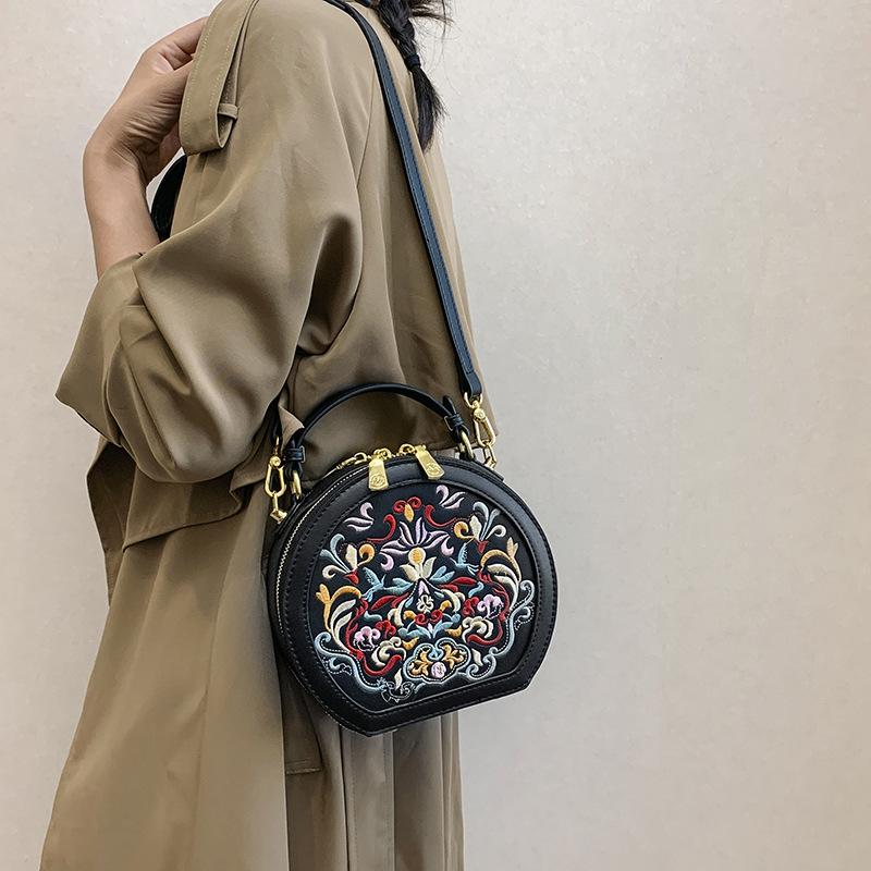 Bolsas Bolsas Transversais Femininas Primavera 2025 Novo Estilo Chinês Bordado Bolsas de Mão High-end Novo Estilo Chinês Moda Pequena Bolsa Redonda