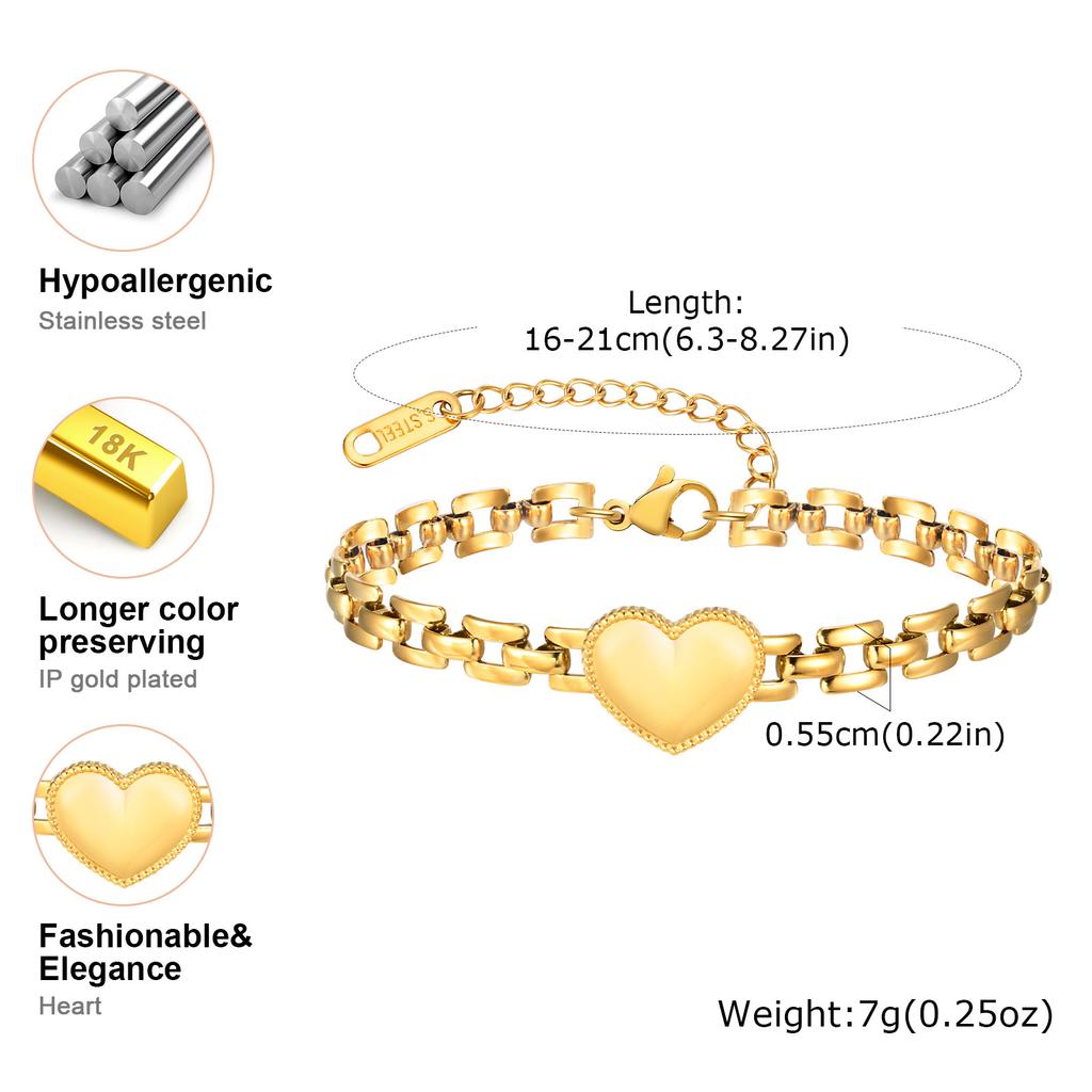 Vnox Chain Bracelet To Valentine's Day Gift Love Card,Stainless Steel Heart Accessories Women's Bracelet,Charm Jewelry To Girls