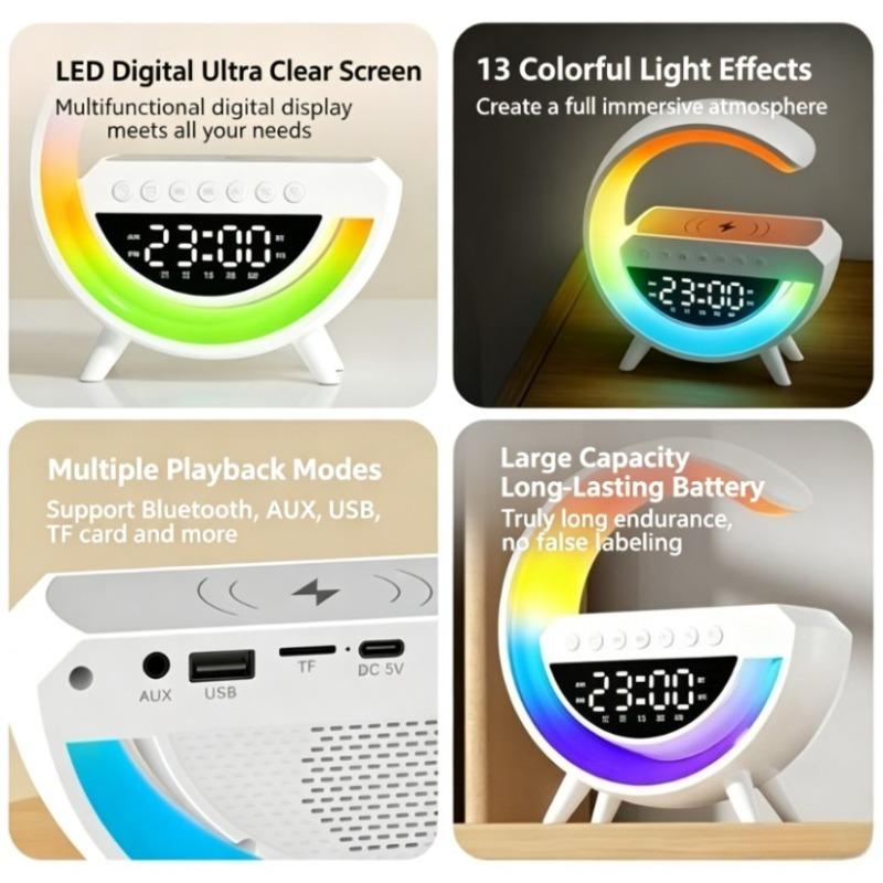 Bluetooth Speaker Wireless Charger Table Lamp RGB Alarm Clock Sound Box LED Portable Mini Party Loudspeaker