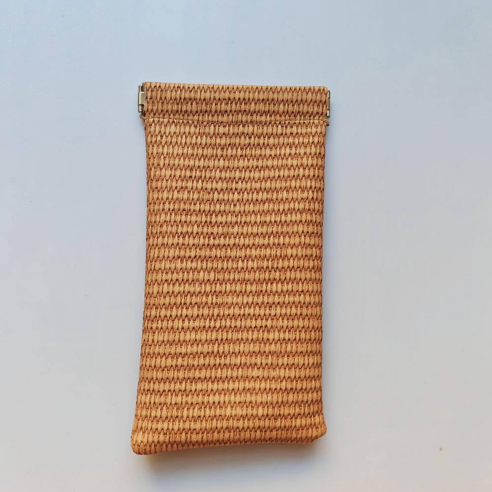 Korean Style Woven PU Leather Snap-Closure Glasses Pouch