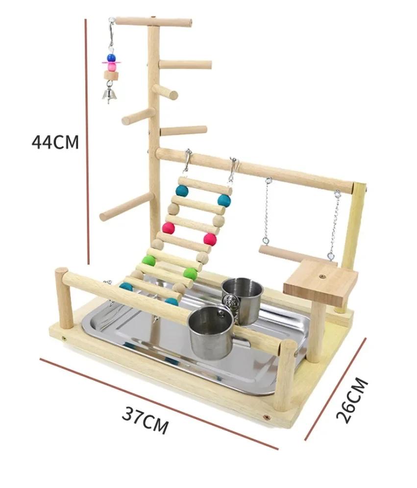 Parrot Playstand Hračky pro ptáčky Hračky pro ptáky Stojan Korela Dětské hřiště Dřevěný bidélko Dětské hřiště Žebřík s kovovým krmným talířem Hračka
