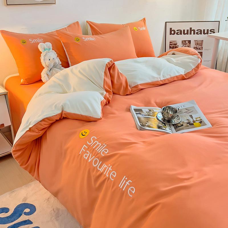 Korean Style Bedding Set Washed Cotton Duvet Cover Set Twin Double Queen Size Quilt Cover Fitted/Flat Sheet Pillowcase Bed Linen