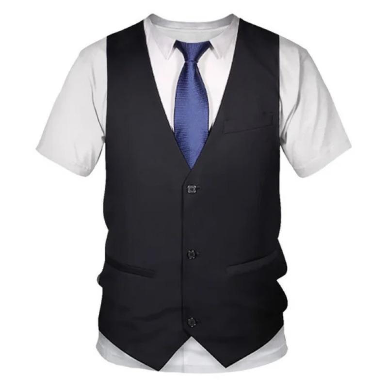 2026 Nuova Moda Estiva Versatile Divertente Finto Smoking Maglietta 3D Papillon Magliette Stampate 3D Uomo Streetwear Estivo