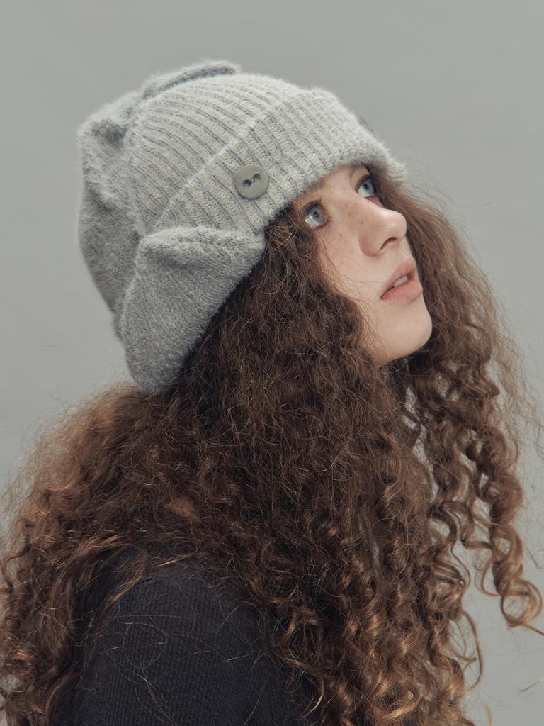SETSETSET Two-Way Earflap Beanie Two-Tone Mix Melange Gray