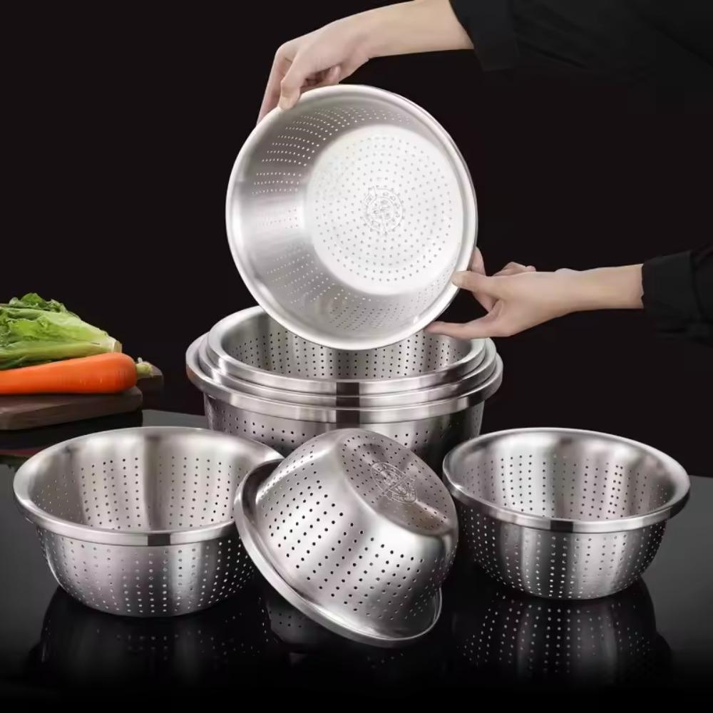 Multiple Drainage Holes Stainless Steel Drain Basket Widened Edge Drain Basin  Fruits