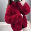Winter Lady Coat Thickened Double-sided Faux Fleece Solid Color Stand Collar Neck Protection Letter Decor Long Sleeves Keep Warm Outdoor Travel Jacket