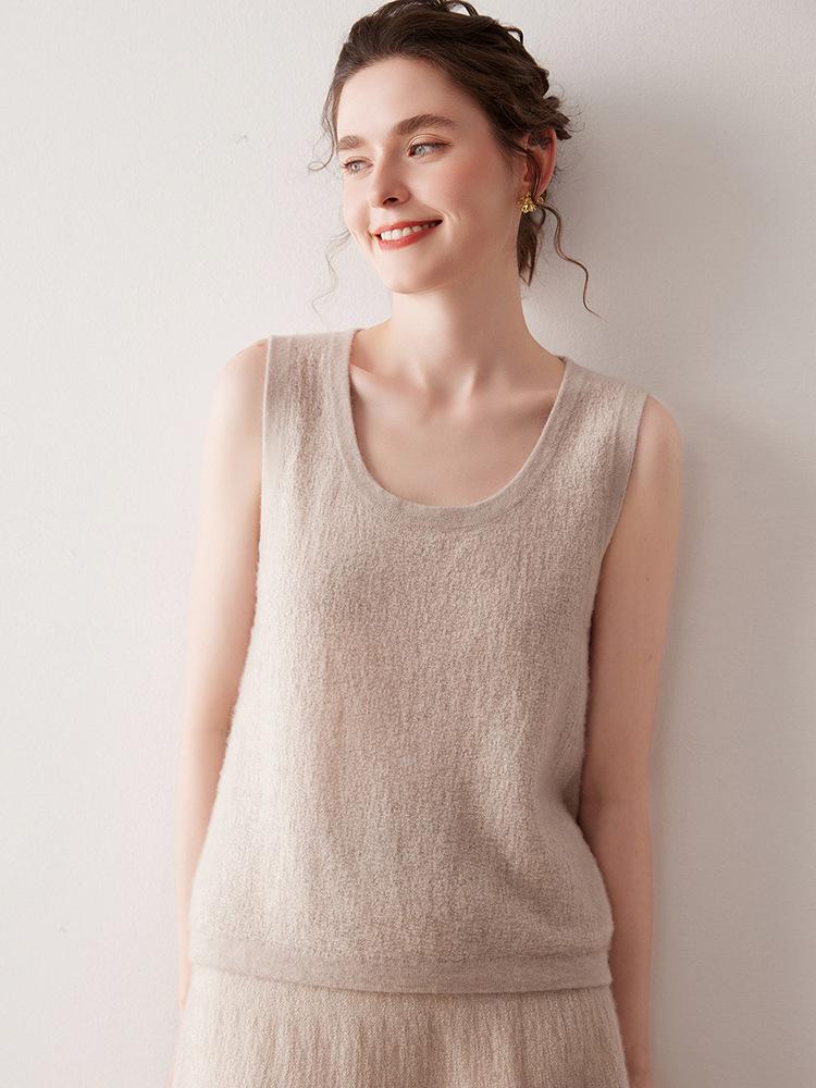 Women's Sleeveless U-neck Cashmere Knit Camisole - Warm Base Layer Vest