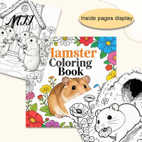 Hamster Coloring Book for Kids Kids, Cute Animal Illustrations And Thick Paper Sheets Floral Elements Drawing Book, Portable Doodle Stress Relief Art