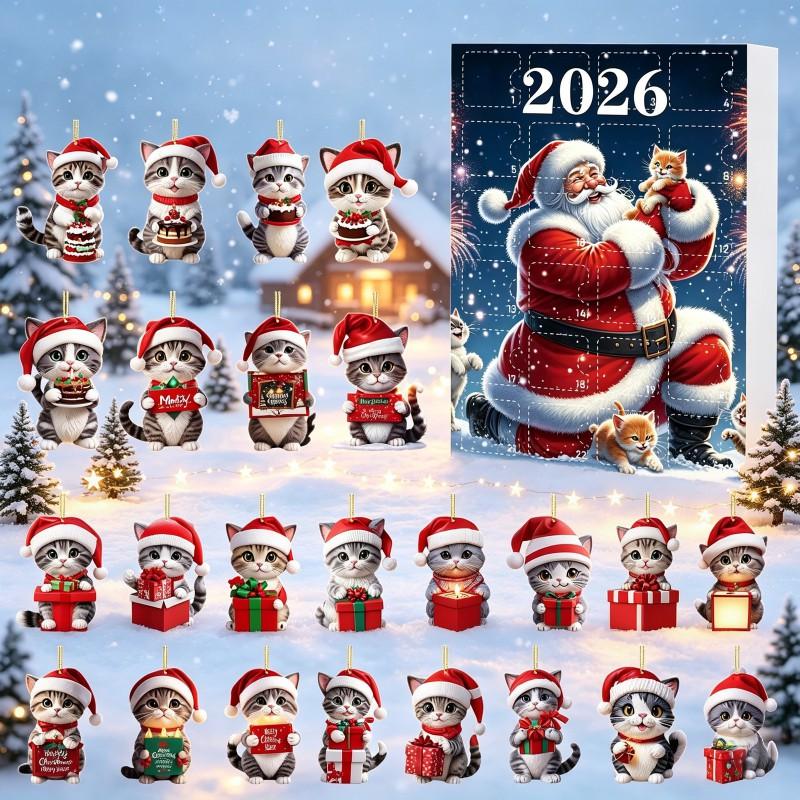 Christmas Countdown Advent Calendar Cat Blind Box Acrylic Ornament Festive Tree Decor