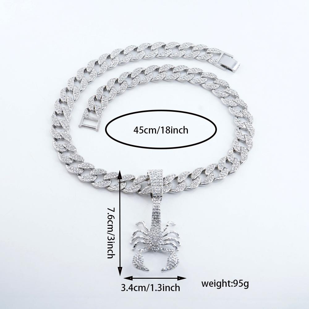 Creative Hip Hop Necklace Diamond Three-Dimensional Scorpion Pendant Cuban Chain Hipster Wear Neck Chain Collarbone Chain