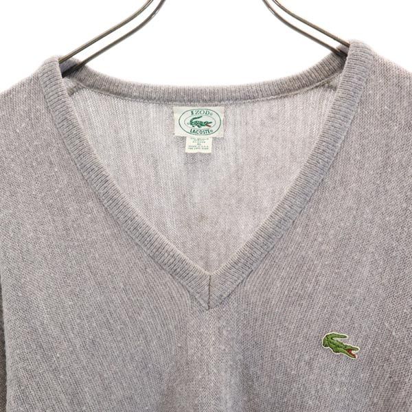 Lacoste 90s Old USA Made Long Sleeve V Neck Knit XL Gray Sweater Men's Used