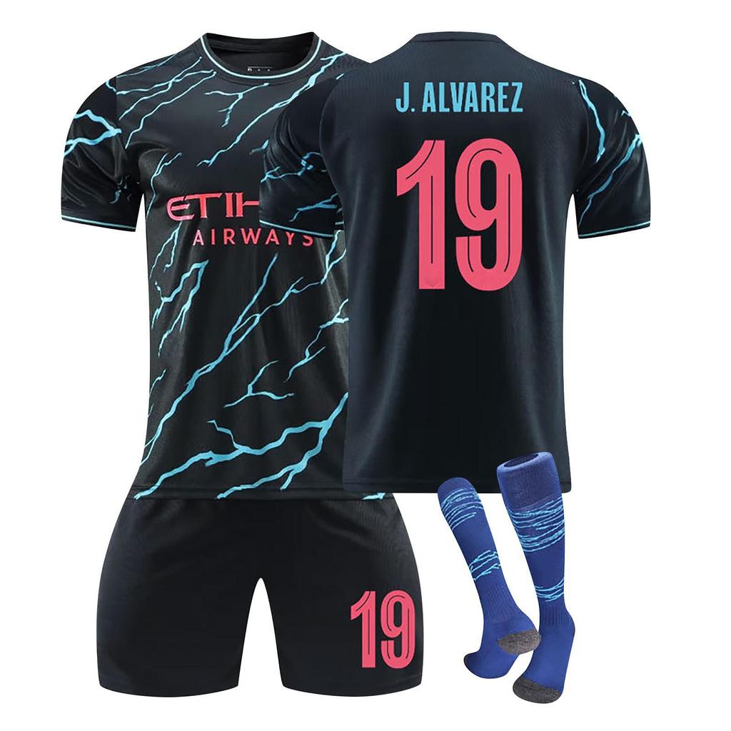 2324 Manchester City 2 Auswärts-Fußballtrikots, kurzes Strumpfhosen-Set, neue Saison, kurzes Strumpfhosen-Set in Erwachsenen- und Kindergröße