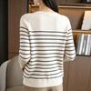 Women's Casual Striped Knit Top with Button Front and Round Neck Loose Fit for Everyday Wear