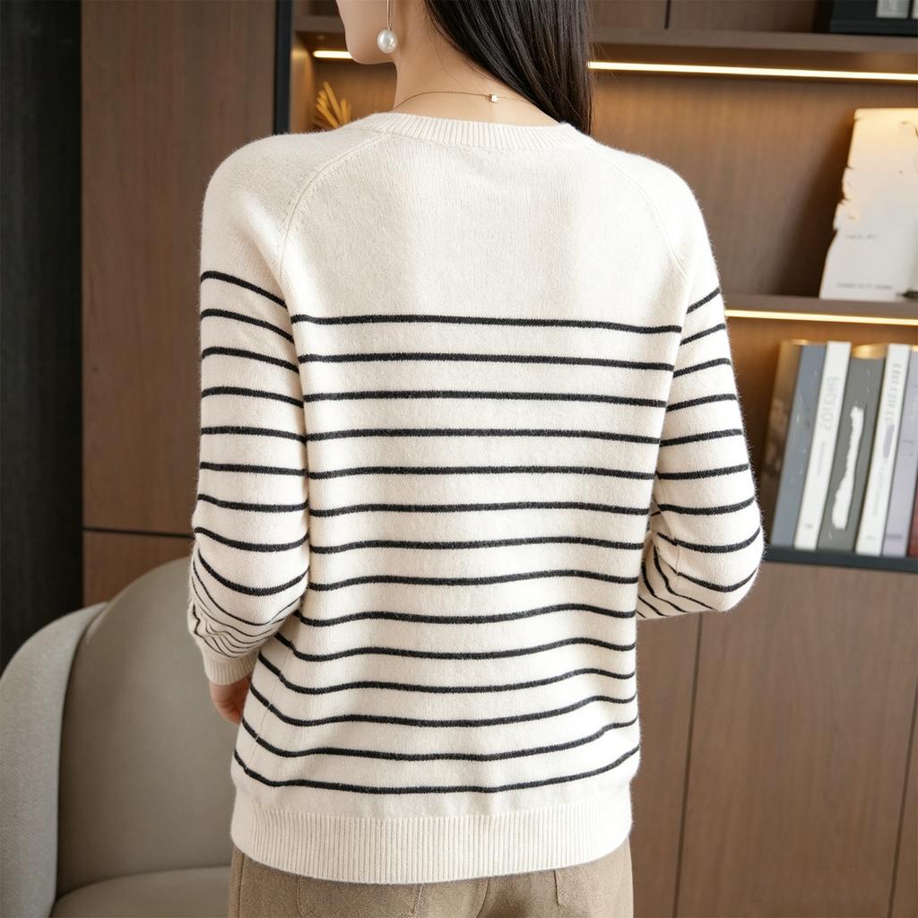 Women's Casual Striped Knit Top with Button Front and Round Neck Loose Fit for Everyday Wear