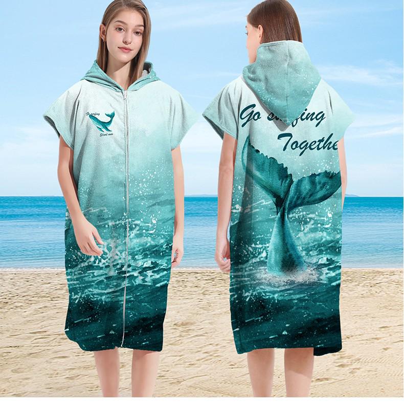 Microfiber Quick-Dry Hooded Beach Poncho Bathrobe for Adults