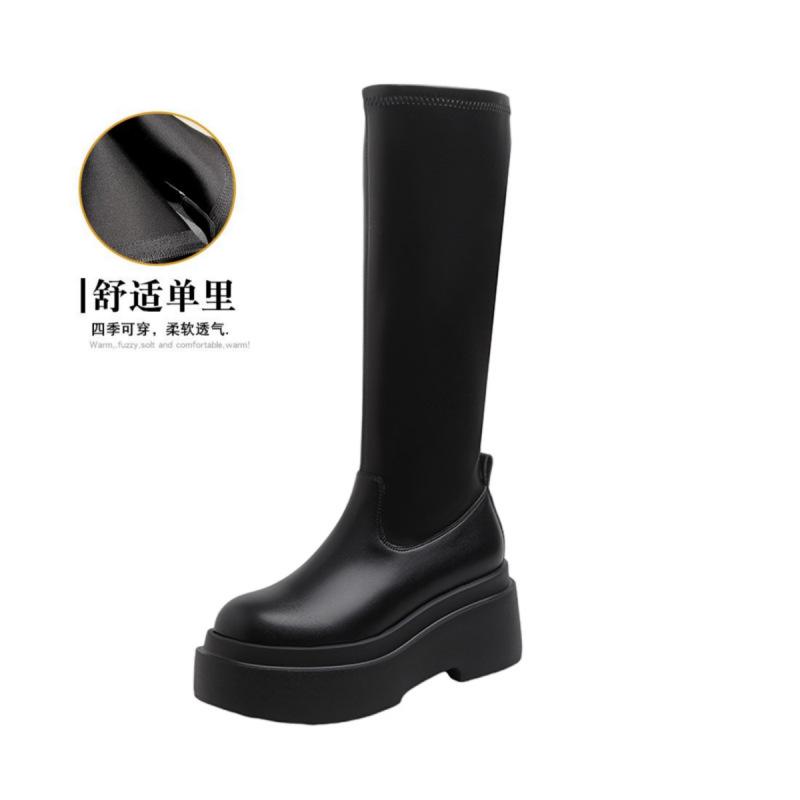 But Knee Boots Women's Autumn and Winter Velvet New Thick-soled Heightened Elastic Thin Boots Tall Knight Boots