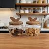 Striped Borosilicate Glass Jar with Acacia Lid & Spoon for Tea, Grains, Cereal Storage