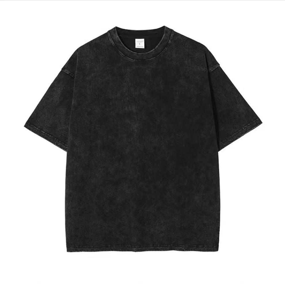 Pure Cotton American Retro Old Washed Black Brown Casual Elegant Rose Print Oversize Loose Short-Sleeved T-Shirt