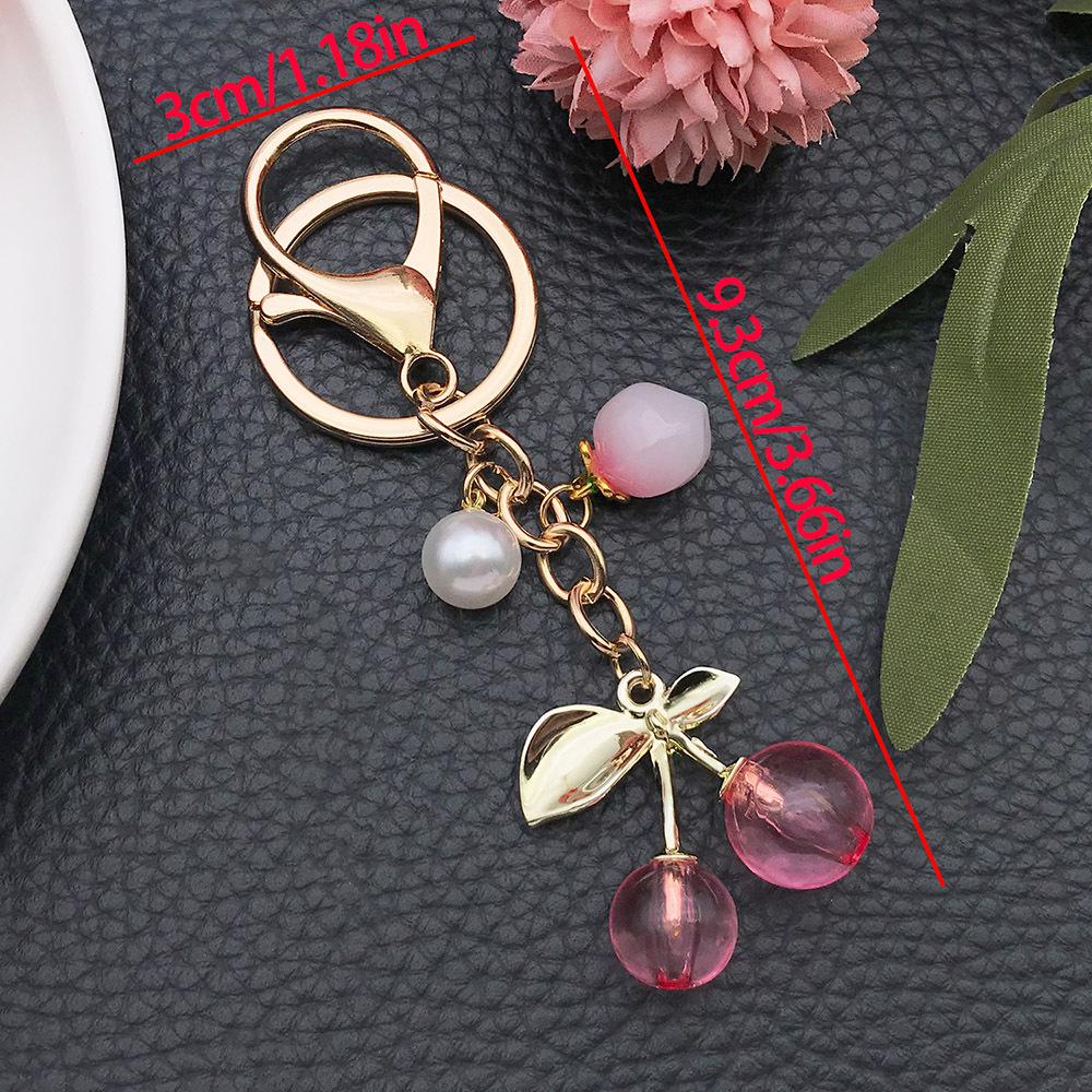 Korean Style Resin Peach & Cherry Pearl Keychain Ornament