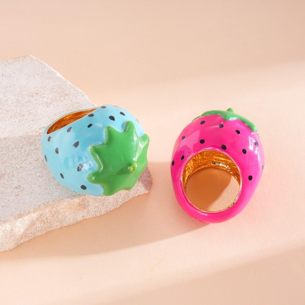 Korean Style Vintage Ring Flower Big Floral Ring Colorful Enamel Fruit Ring  Gifts for Women Girl
