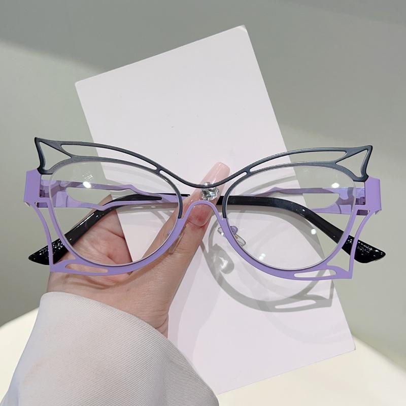 Wind Fashion Hollow Butterfly Frame Anti-Blue Glasses Personalized Color Matching Trend Versatile Flat Mirror