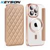 KEYSION Custodia Portafoglio a Libro in Pelle Placcata per iPhone 11 12 13 Pro Max Slot per Carte Ricarica Wireless Magnetica Cover Posteriore del Telefono