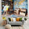 2D Classroom Art Studio Background, Painter's Easel & World Map Backdrop