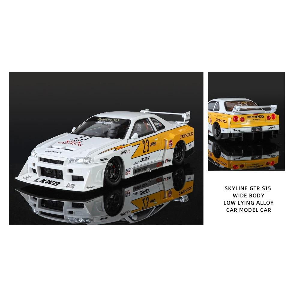 1/24 Nissan Skyline Ares GTR R34 Upravená Široká Karoserie Model Sportovního Auta ze Slitiny Odlévaný Model Závodního Vozidla Zvuk Světlo Dětský Dárek