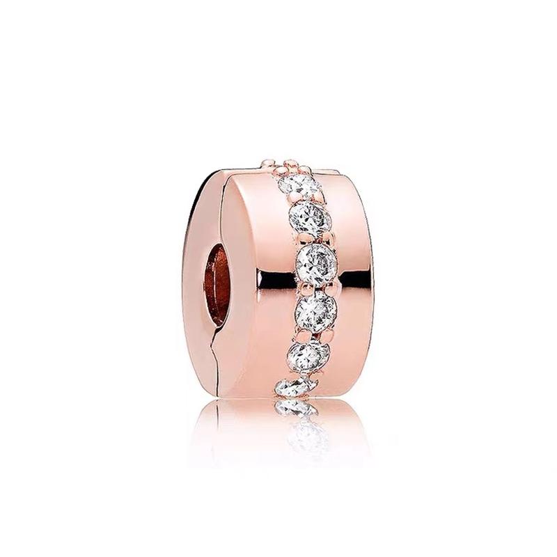 New Sparking Rose Gold Plated Clip Charm Beads Fit Original Snake Bracelet Necklace Beads For Diy Jewelry Women Jewellery Gift