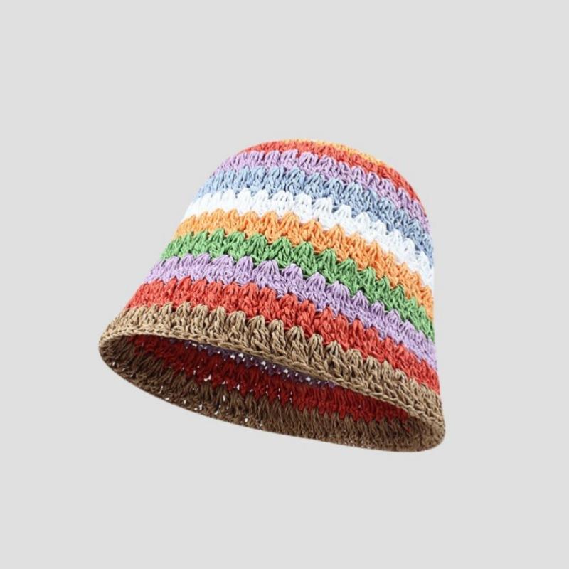 Ins Rainbow Straw Bucket Hat Women's Summer Outdoor Vacation Sun Protection Sun Hat Beach Face Small Bucket Hat