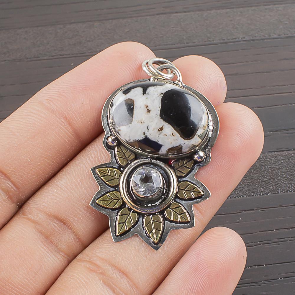 Natural Mud Crack Fossil Gemstone 925 Sterling Silver Jewelry  Pendant 1.6  AJP-2154