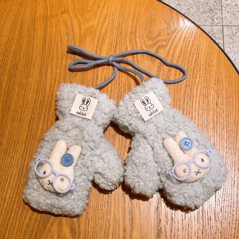 Charming Cartoon Rabbit Plush Gloves - Warm Velvet Lined Winter Mittens for Women and Students